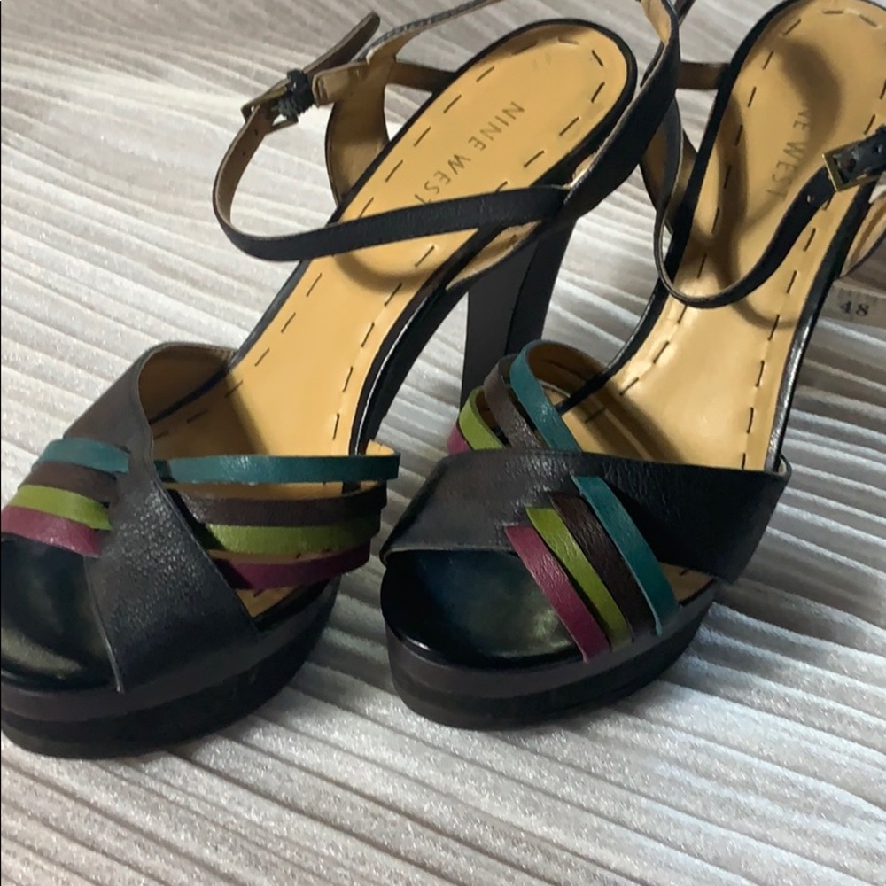 Nine West Platform Sandals wood heel, leather NWOT